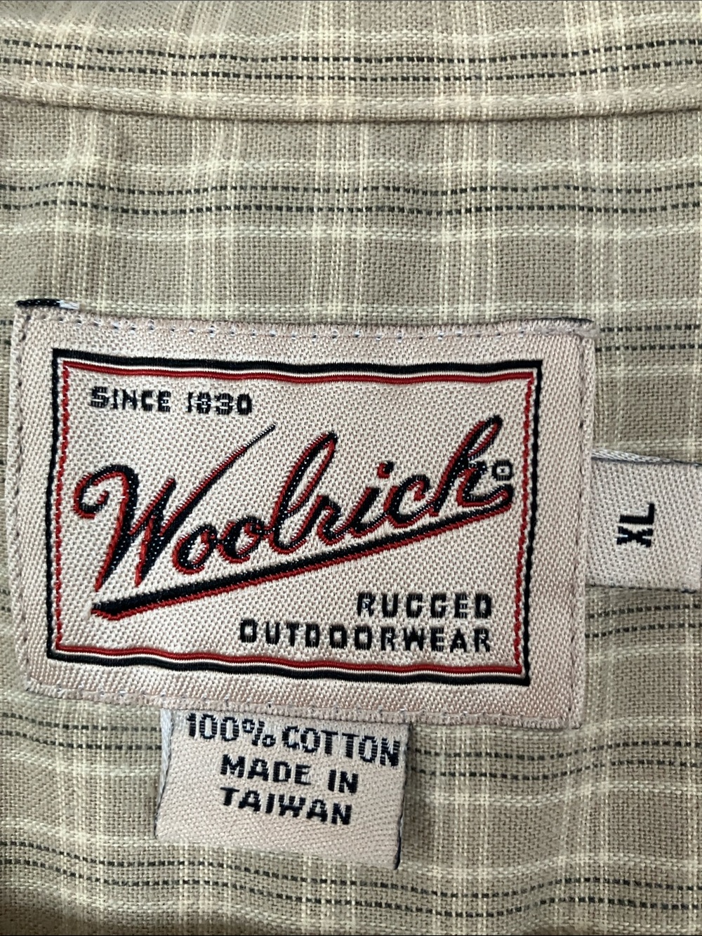 Vintage Woolrich Plaid Camp Short Sleeve Shirt Tan 100 % Cotton Large - Picture 3 of 10